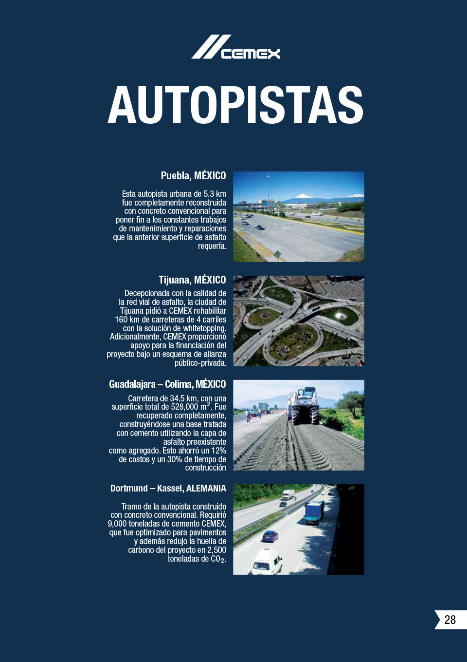 la imagen muestra varias autopistas en las que CEMEX ha ayudado a construir