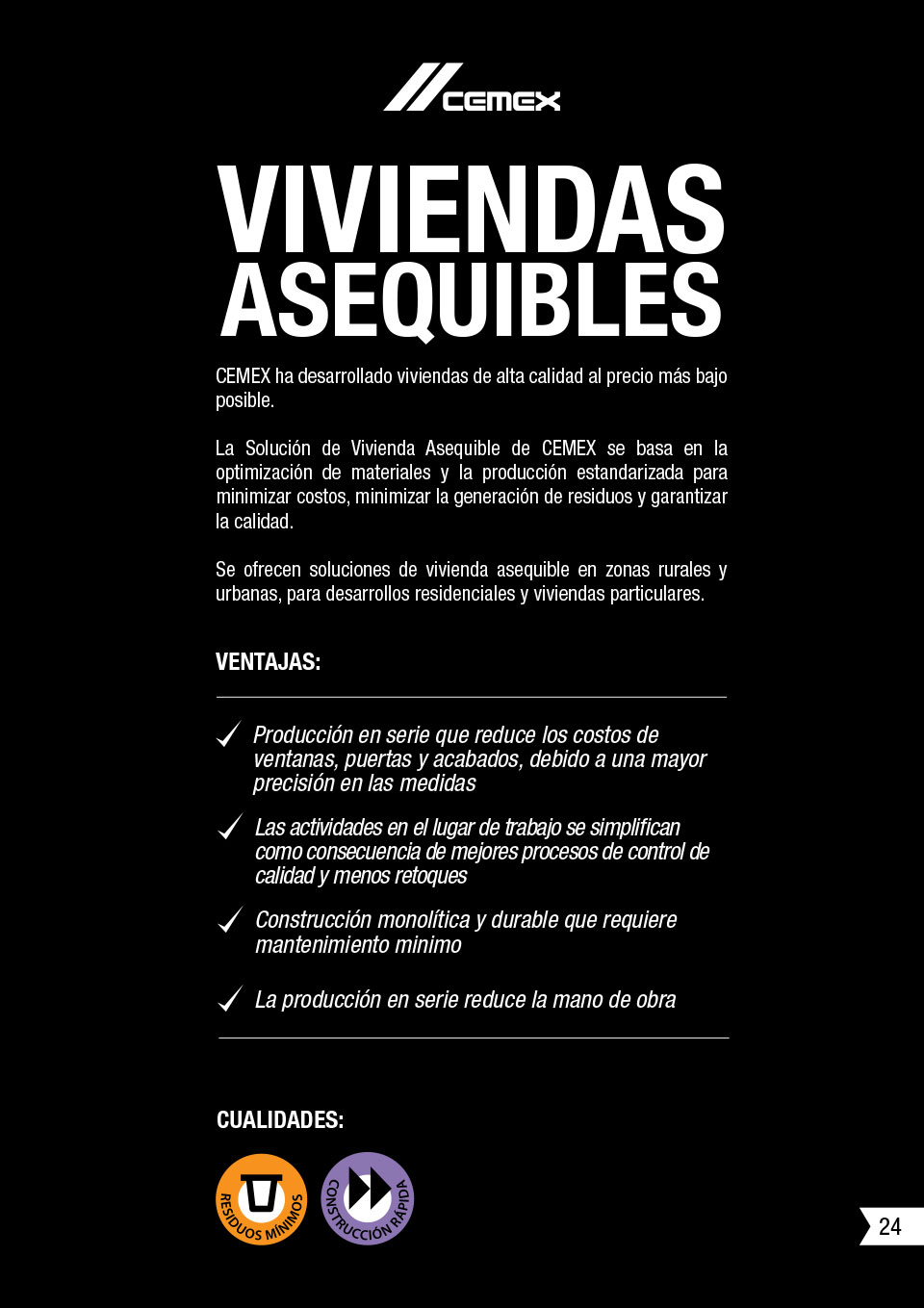 Una imagen que describe las características y evntajas de la solución de viviendas asequibles.